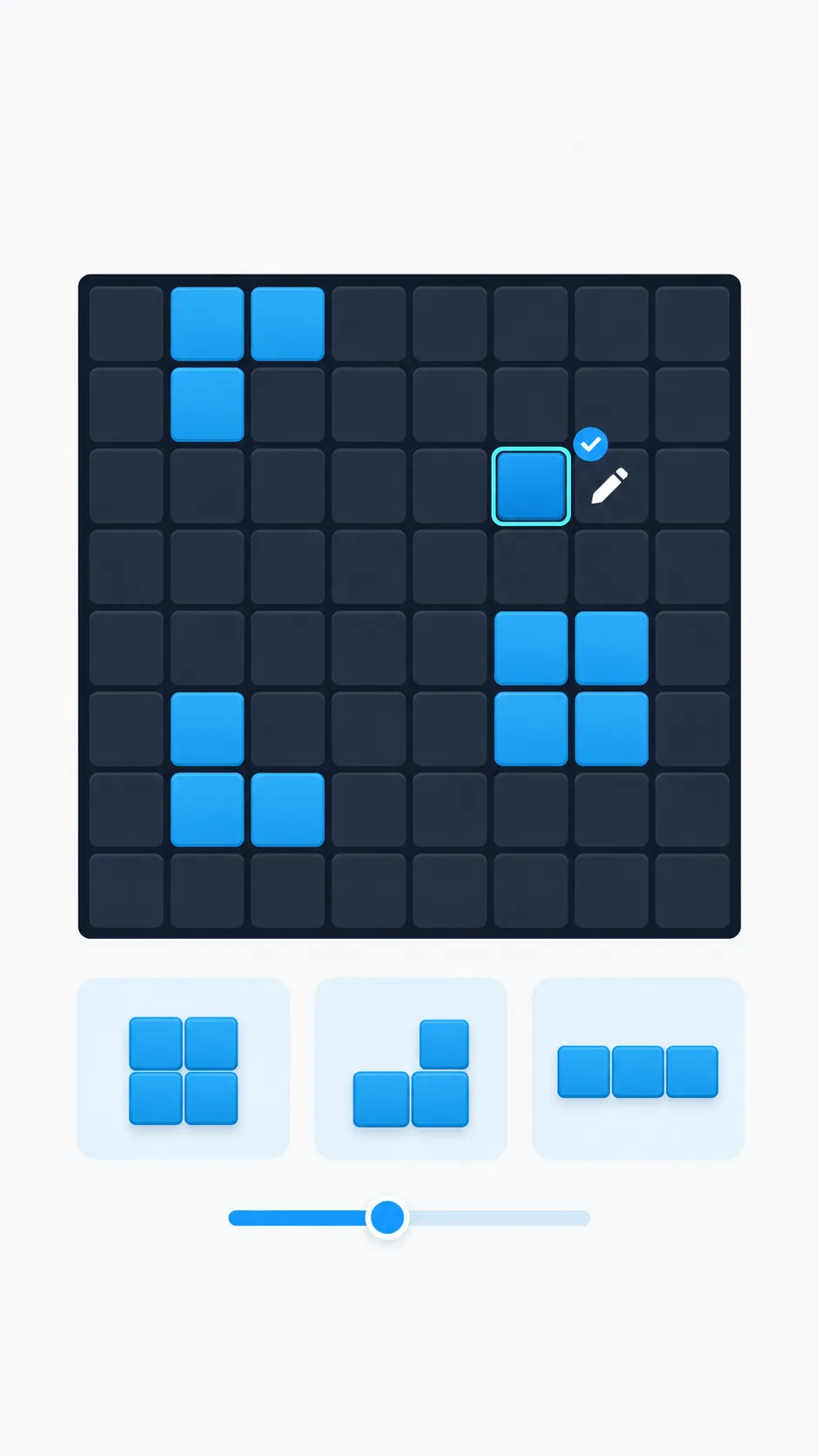 Illustration of an editable 8 by 8 board with a selected cell