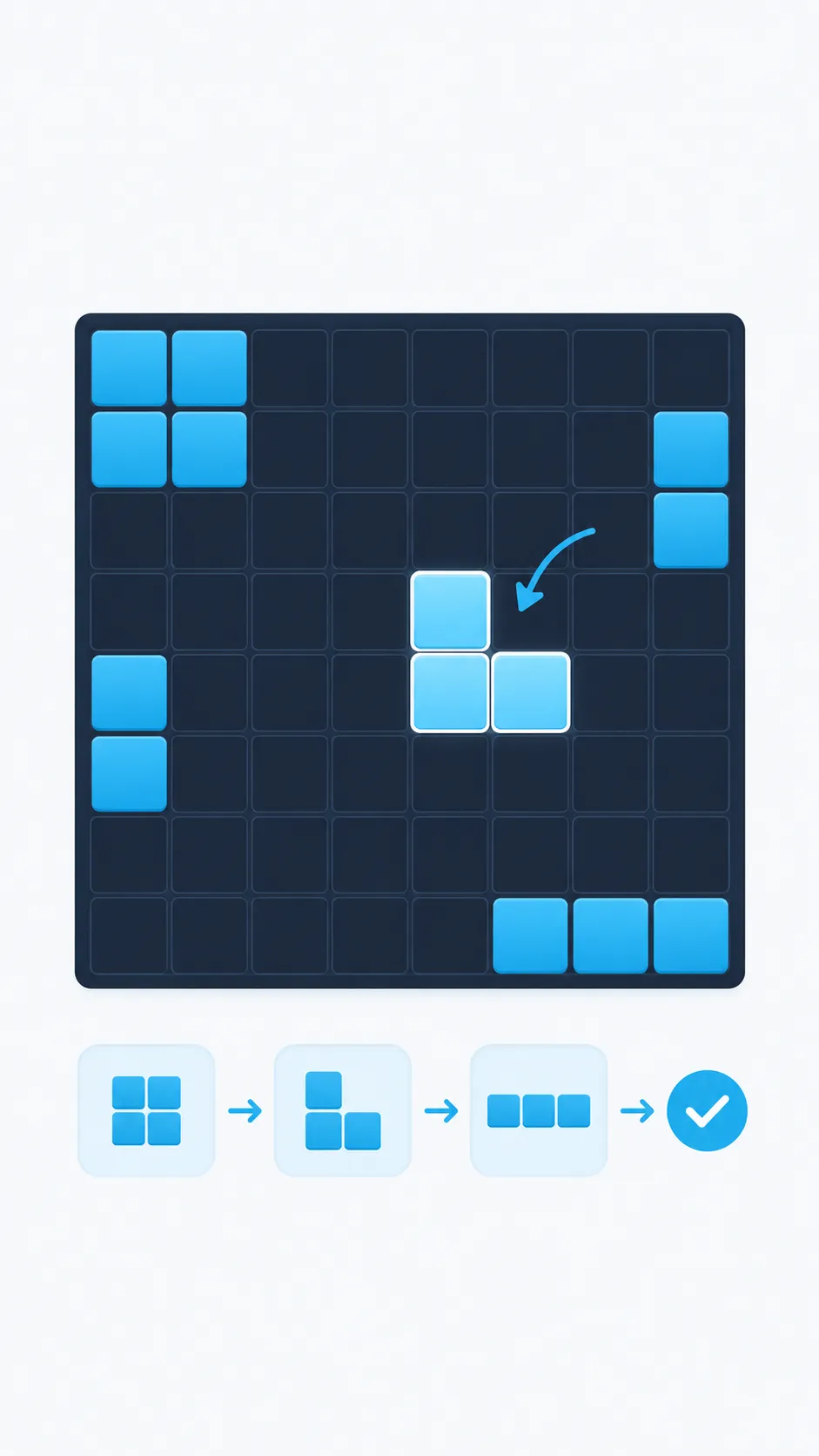Illustration of a board with three recommended piece placements